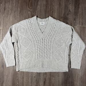 27 Miles Moira Cashmere V Neck Cropped Sweater Cable Knit Gray Size XS